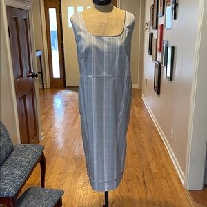 Sleeveless Light Gray Plaid Sheath Dress